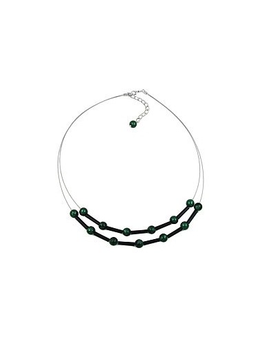 necklace green and black beads on coated flexible wire
