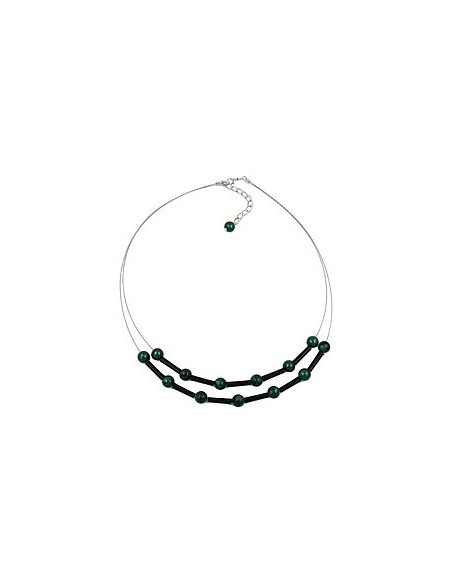 necklace green and black beads on coated flexible wire