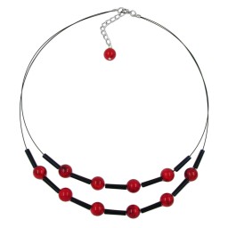 necklace red black beads on coated flexible wire