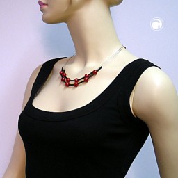 necklace red black beads on coated flexible wire