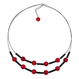 necklace red black beads on coated flexible wire