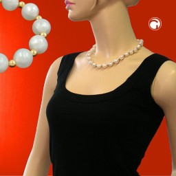 necklace beads silky shimmering white/gold-plated