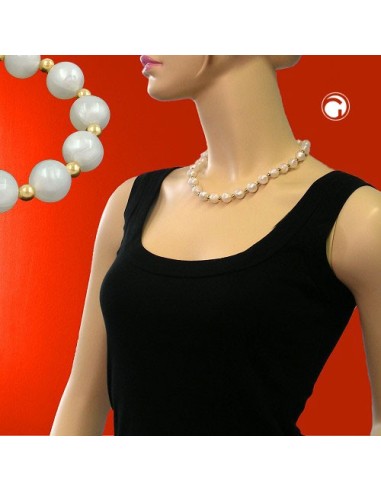 necklace beads silky shimmering white/gold-plated