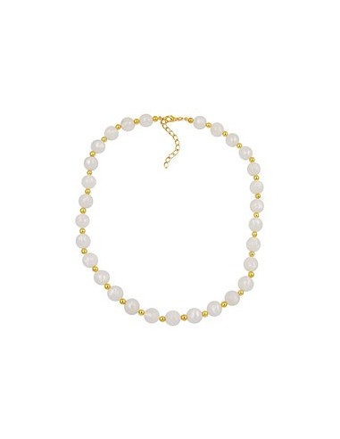 necklace beads silky shimmering white/gold-plated