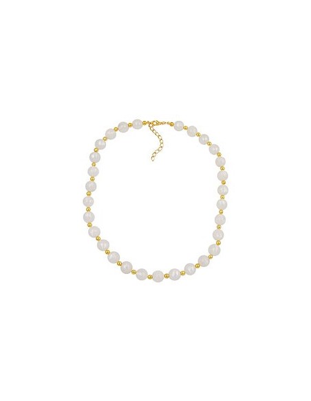 necklace beads silky shimmering white/gold-plated