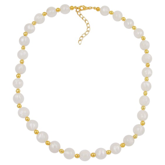 necklace beads silk-white & gold 80cm