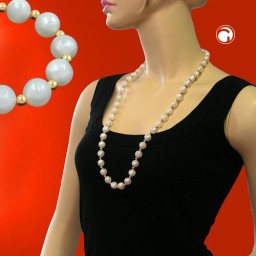 necklace beads silk-white & gold 80cm