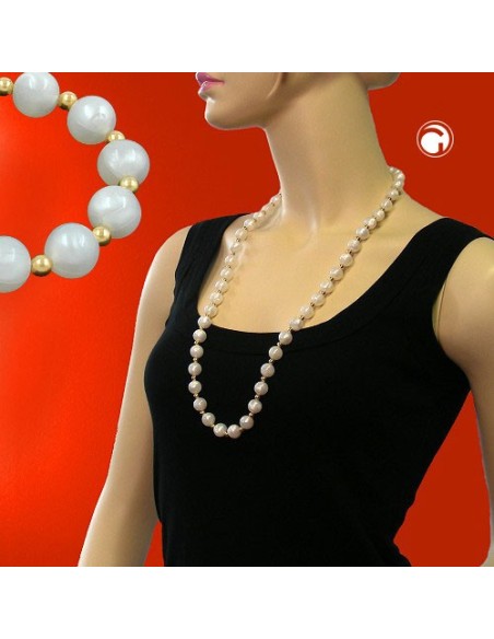necklace beads silk-white & gold 80cm