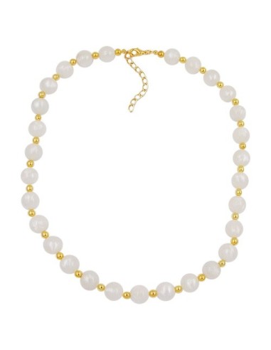 necklace beads silk-white & gold 80cm