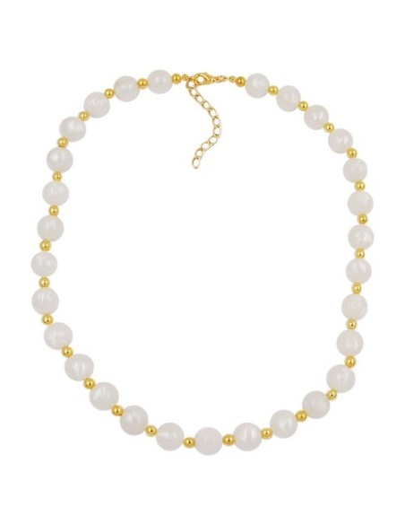 necklace beads silk-white & gold 80cm