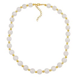 necklace beads silk-white & gold 80cm