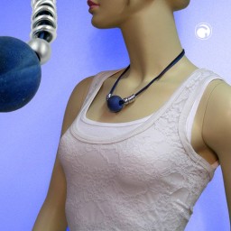 necklace beads blue-matte & chrome 50cm