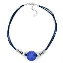 necklace beads blue-matte & chrome 50cm