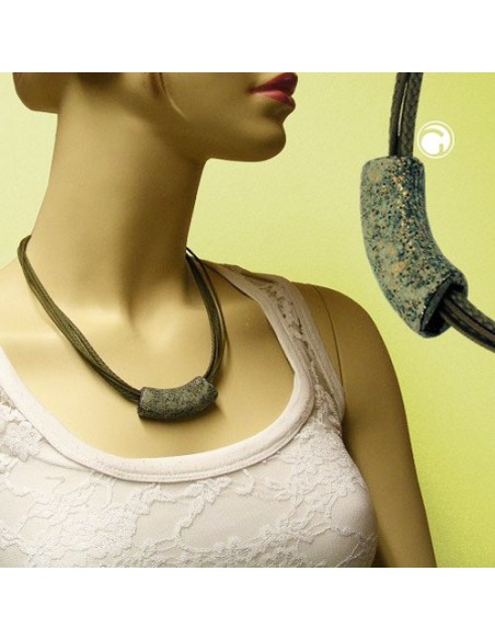 necklace tube flat-yellow stone olive 50cm