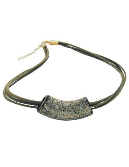 necklace tube flat-yellow stone olive 50cm