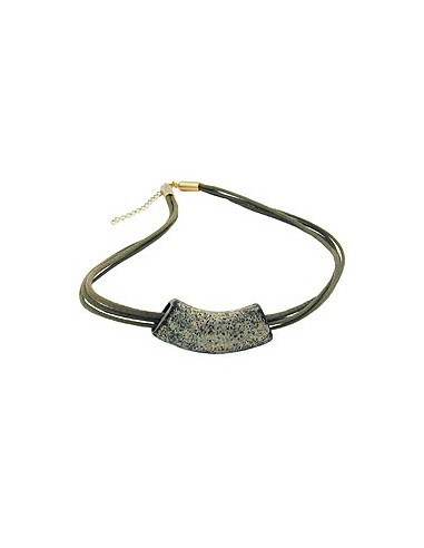 necklace tube flat-yellow stone olive 50cm