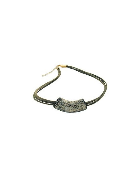 necklace tube flat-yellow stone olive 50cm