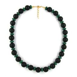 necklace beads. black and green wooden beads