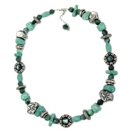 necklace beads turquoise & grey 60cm