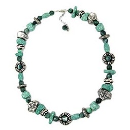 necklace beads turquoise & grey 60cm