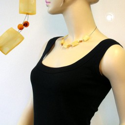 necklace rectangle beads yellow silky 45cm