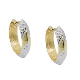 hoop earrings 14x3mm hinged square bicolor diamond cut 9kt gold