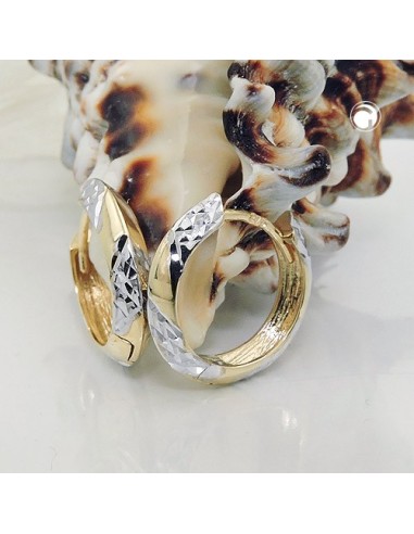 hoop earrings 14x3mm hinged square bicolor diamond cut 9kt gold