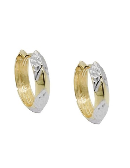 hoop earrings 14x3mm hinged square bicolor diamond cut 9kt gold