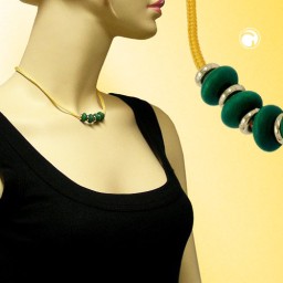 necklace green wooden beads yellow cord