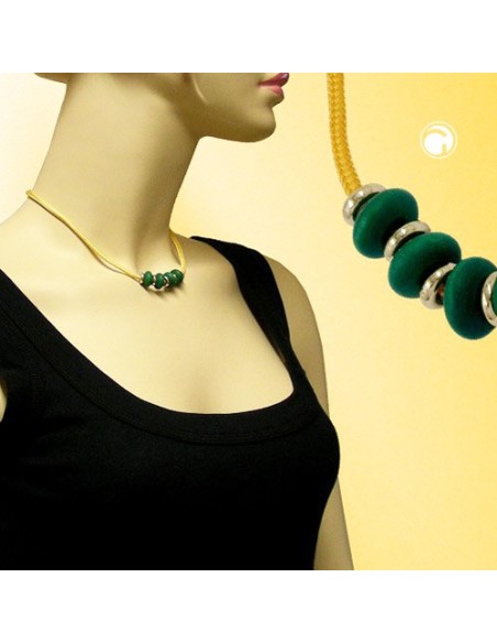 necklace green wooden beads yellow cord