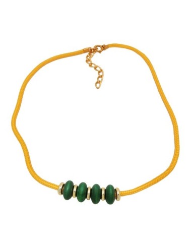 necklace green wooden beads yellow cord