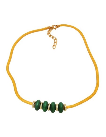 necklace green wooden beads yellow cord