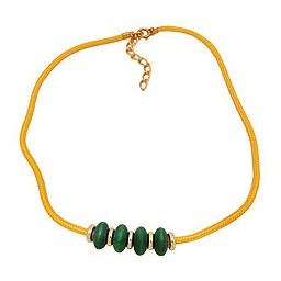 necklace green wooden beads yellow cord