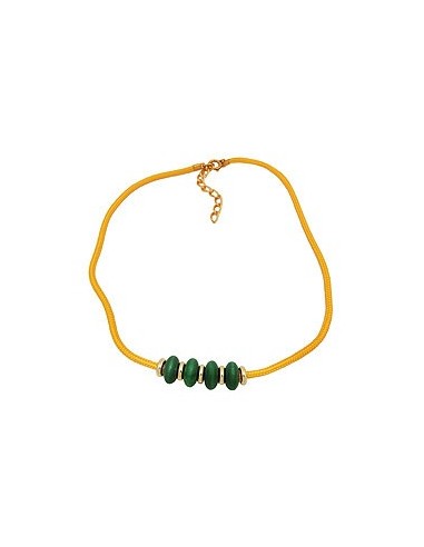 necklace green wooden beads yellow cord