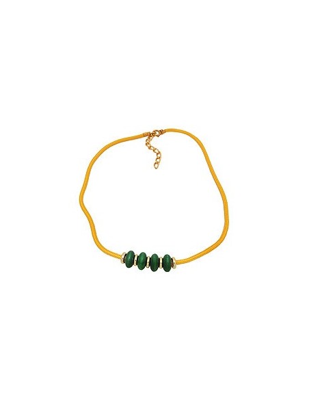 necklace green wooden beads yellow cord