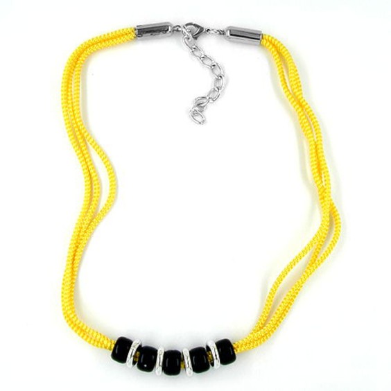 necklace yellow black silver-tone