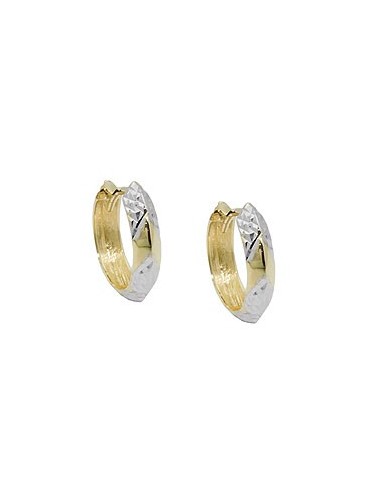 hoop earrings 14x3mm hinged square bicolor diamond cut 9kt gold