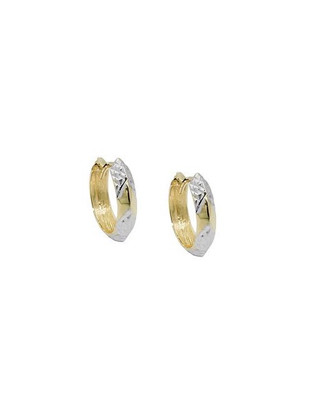 hoop earrings 14x3mm hinged square bicolor diamond cut 9kt gold