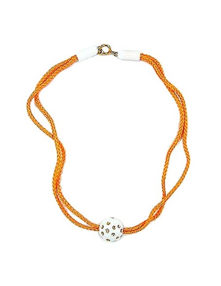 necklace white bead thick orange cord