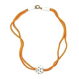 necklace white bead thick orange cord