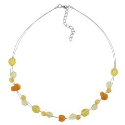 necklace yellow and orange glass beads on coated flexible wire