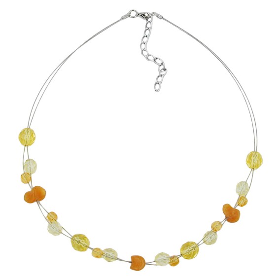 necklace yellow and orange glass beads on coated flexible wire