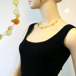 necklace yellow and orange glass beads on coated flexible wire