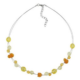 necklace yellow and orange glass beads on coated flexible wire