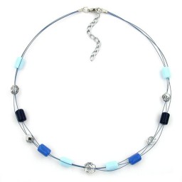 necklace blue and crystal glass beads on coated flexible wire