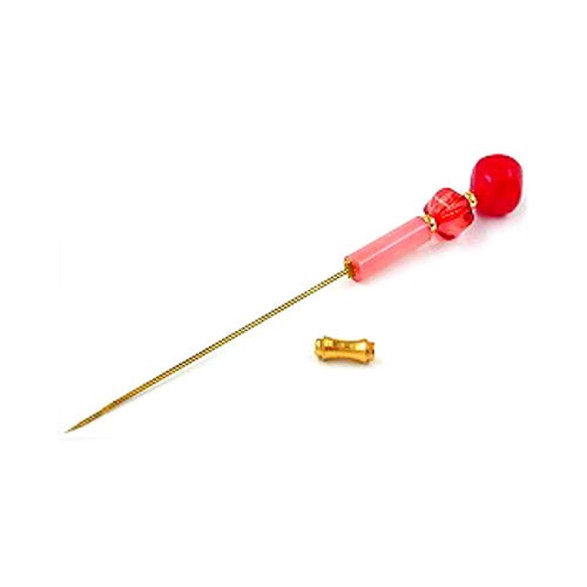 hat needle red transparent gold coloured