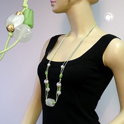 necklace beads mint-white 100cm