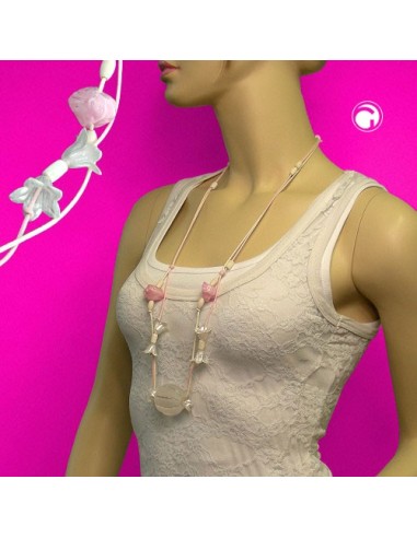 necklace flower-beads white 90cm