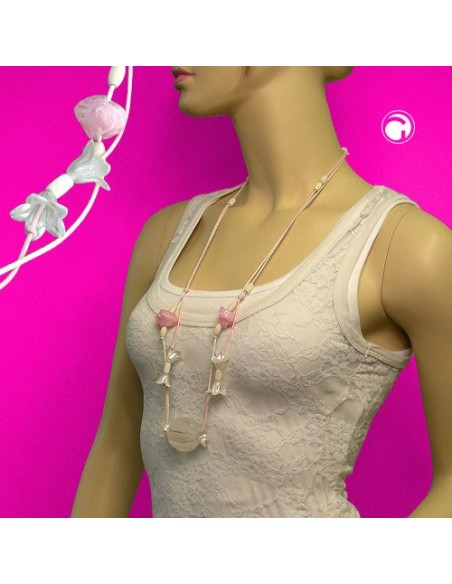 necklace flower-beads white 90cm