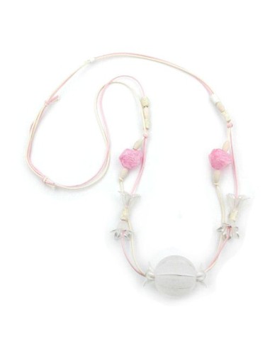 necklace flower-beads white 90cm